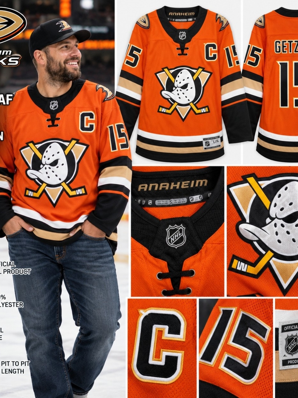 Anaheim Ducks Ryan Getzlaf #15 Captain Orange NHL Jersey L/XL